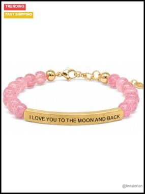 Love Message Pink Quartz Stretch Bracelet Stainless Steel Bar